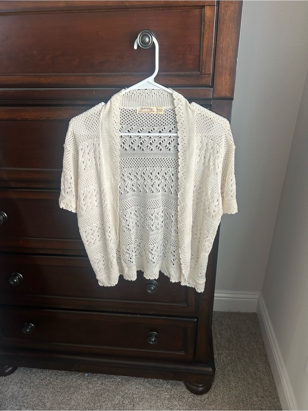 Faded Glory Open-Knit Short Sleeve Cardigan - Cream